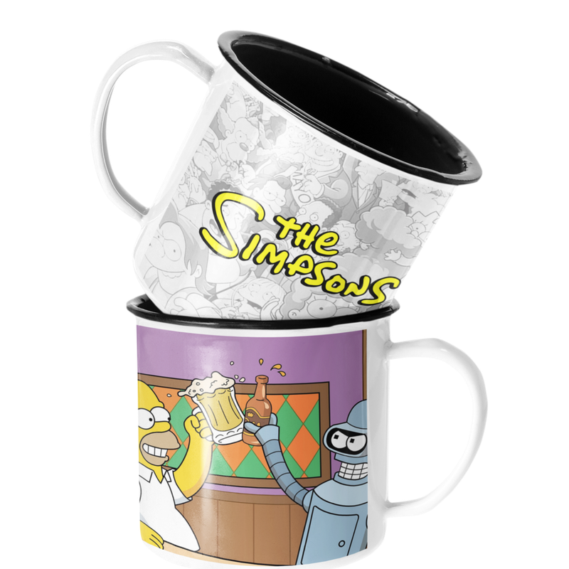 TAZA ENLOZADA LECHERA HOMERO Y BENDER BEBIENDO CERVEZA - 1