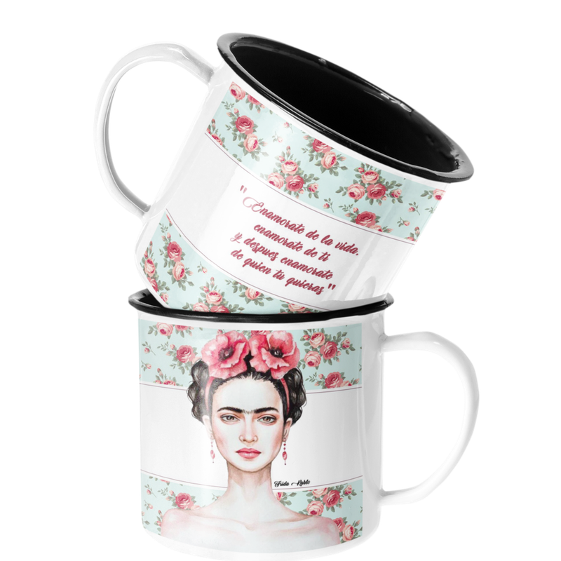 TAZA ENLOZADA LECHERA FRIDA KHALO ENAMORATE DE LA VIDA - 1