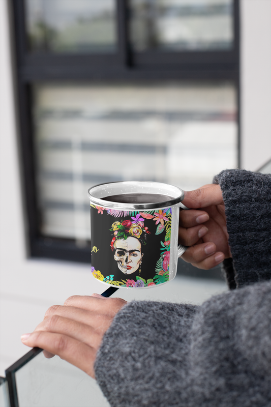 TAZA ENLOZADA LECHERA FRIDA KHALO PINTO FLORES Y NO MUERAN - 3