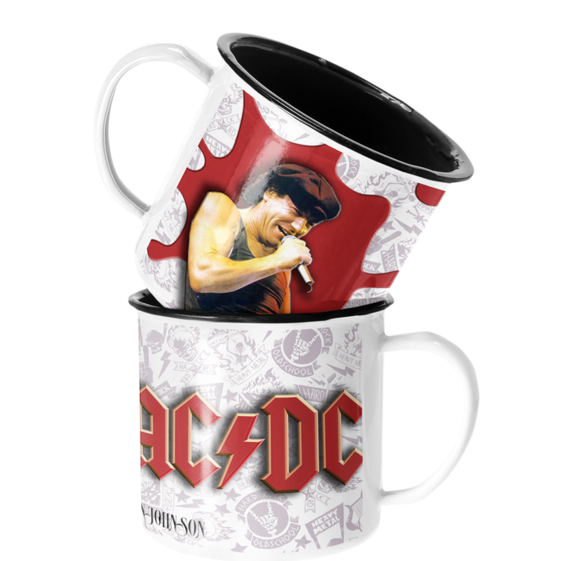 TAZA ENLOZADA LECHERA ACDC BRIAN JHONSON ROCK MUSICA - 1