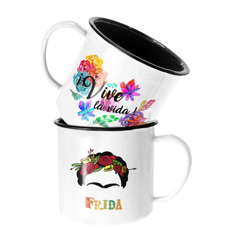 TAZA ENLOZADA LECHERA FRIDA KHALO VIVE LA VIDA REGALO - 1