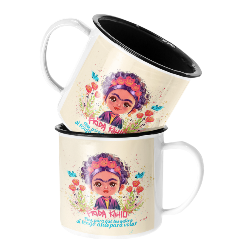 TAZA ENLOZADA LECHERA FRIDA KHALO PIES PARA QUE LOS QUIERO - 1