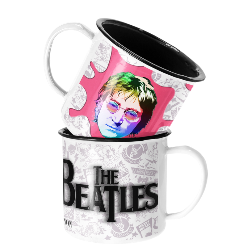 TAZA ENLOZADA LECHERA THE BEATLES JHON LENNON ROCK MUSICA - 1