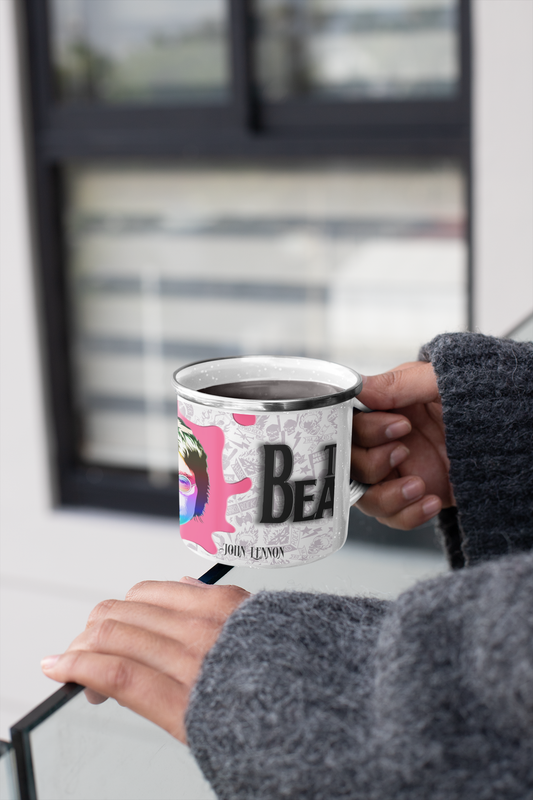 TAZA ENLOZADA LECHERA THE BEATLES JHON LENNON ROCK MUSICA - 4
