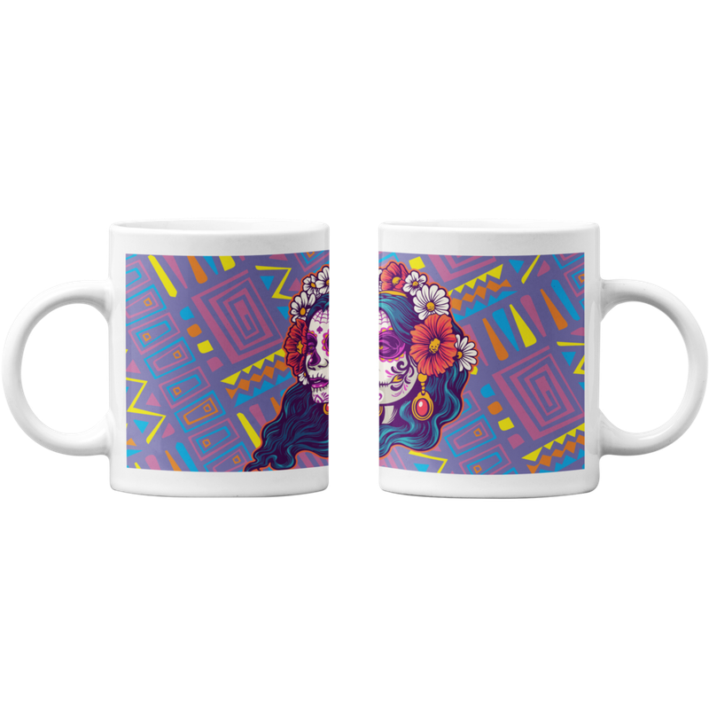 TAZONES TAZAS BLANCAS CATRINA MUJER FLOREADA ESQUELETO - 1
