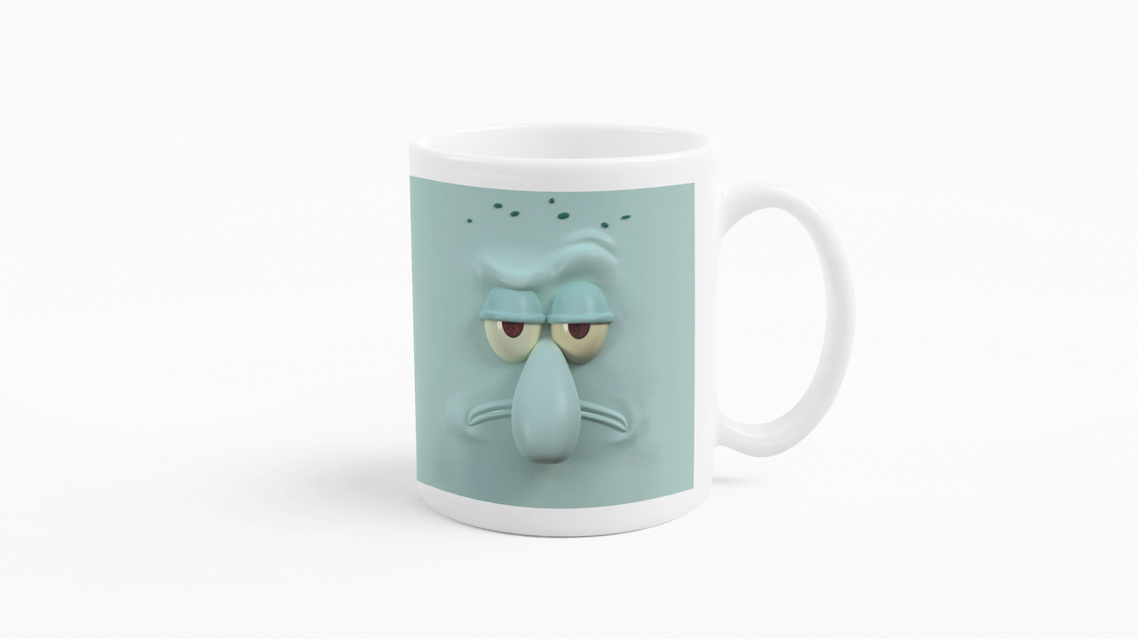 TAZONES TAZAS BLANCAS CALAMARDO BOB ESPONJA ANIMADO - 2