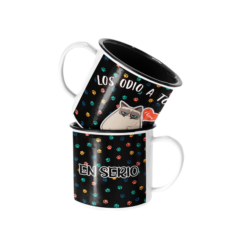 TAZA ENLOZADA LECHERA GATO LOS ODIO A TODOS EN SERIO - 1
