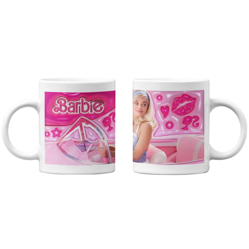 TAZONES TAZAS BLANCAS BARBIE MANEJANDO PELICULA CORAZONES - 1