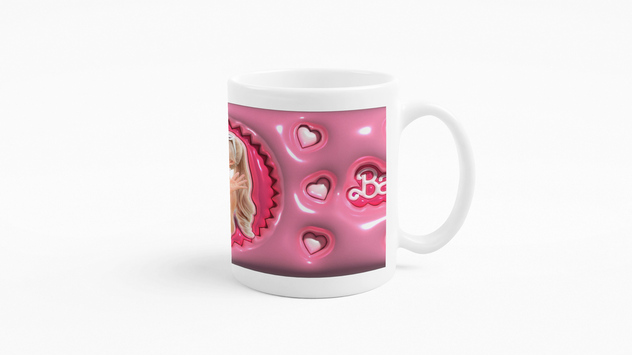 TAZONES TAZAS BLANCAS BARBIE PELICULA CORAZONES MUÑECA - 1