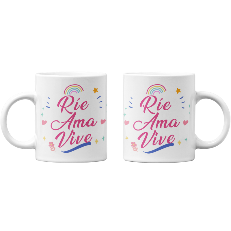 TAZONES TAZAS BLANCAS RIE, AMA Y VIVE FRASE MOTIVACION - 1