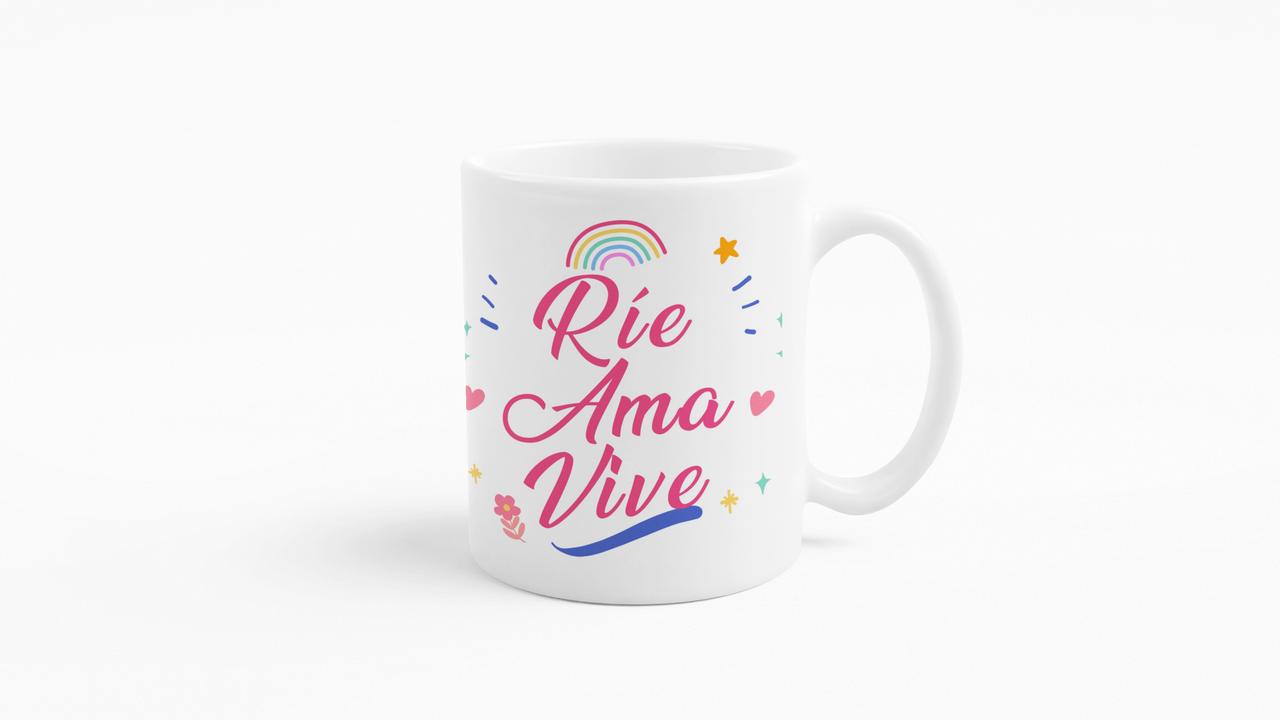 TAZONES TAZAS BLANCAS RIE, AMA Y VIVE FRASE MOTIVACION - 3