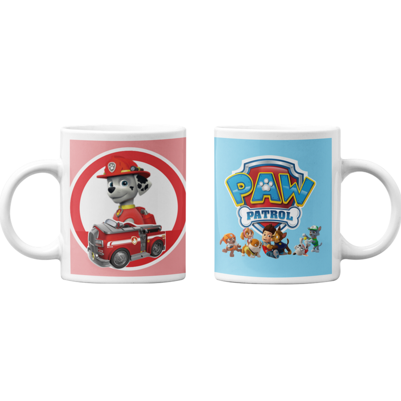 TAZONES TAZAS BLANCAS MARSHALL AUTO BOMBERO PAW PATROL - 1