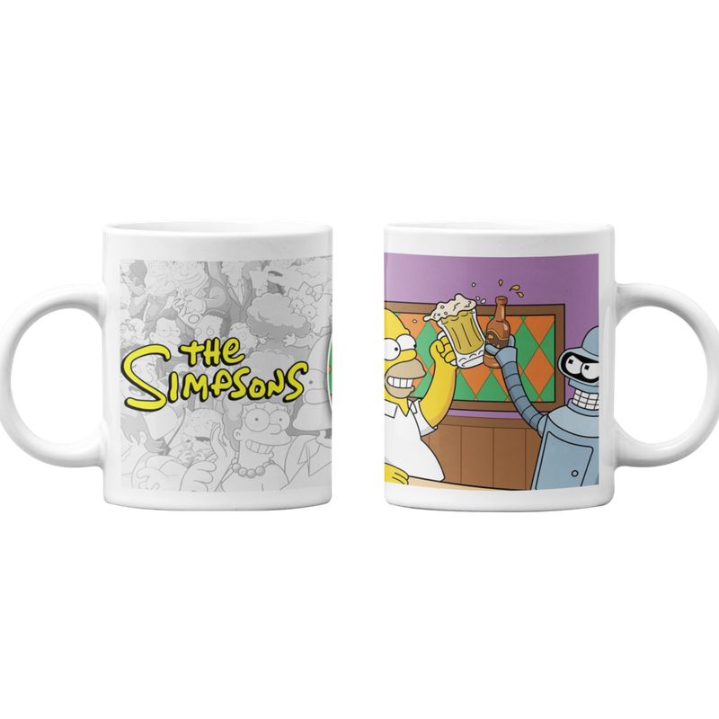 TAZONES TAZAS BLANCAS HOMERO Y BENDER BEBIENDO CERVEZA - 1