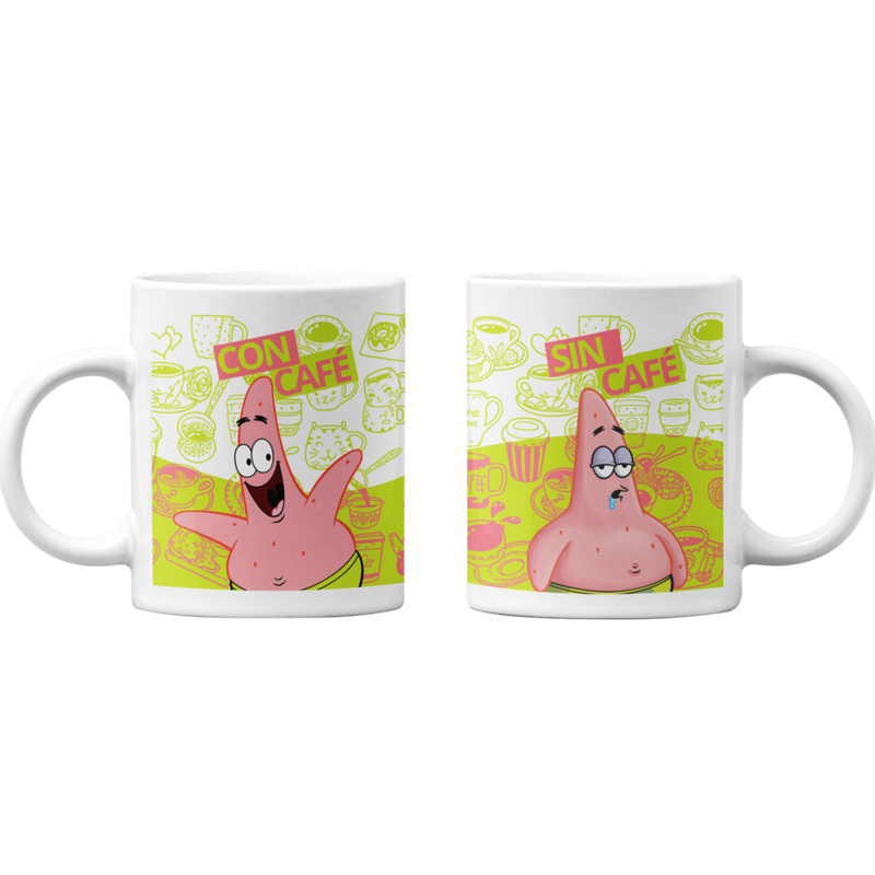 TAZONES TAZAS BLANCAS PATRICIO BOB ESPONJA CON Y SIN CAFE - 1