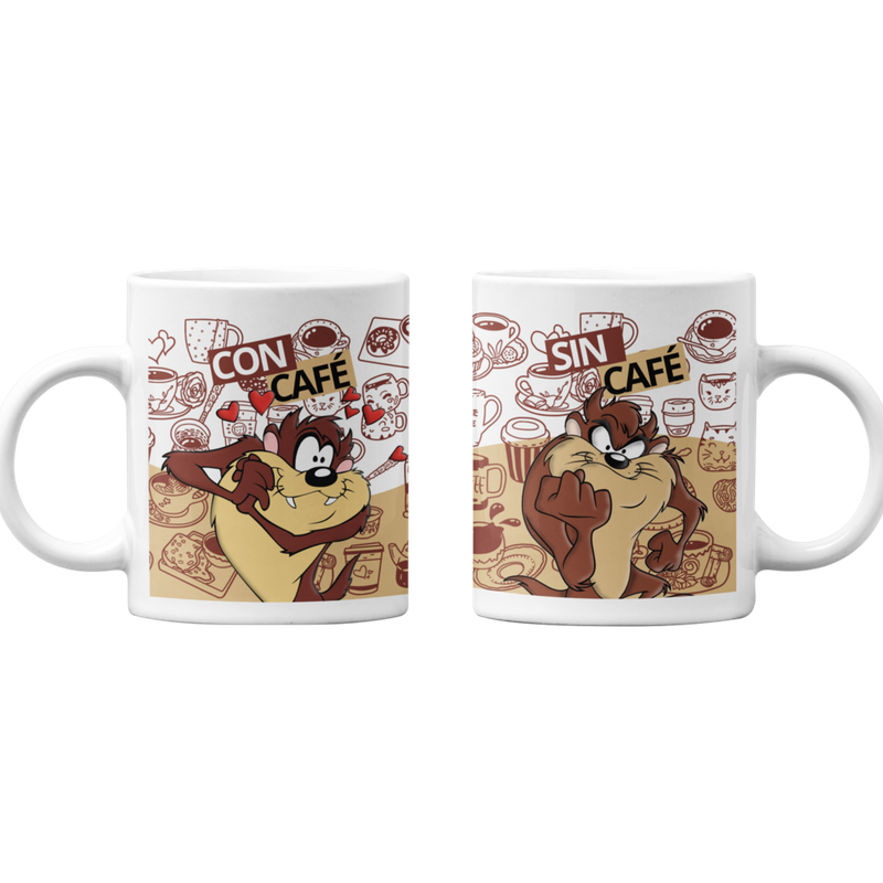 TAZONES TAZAS BLANCAS DEMONIO DE TAZMANIA CON Y SIN CAFE - 1