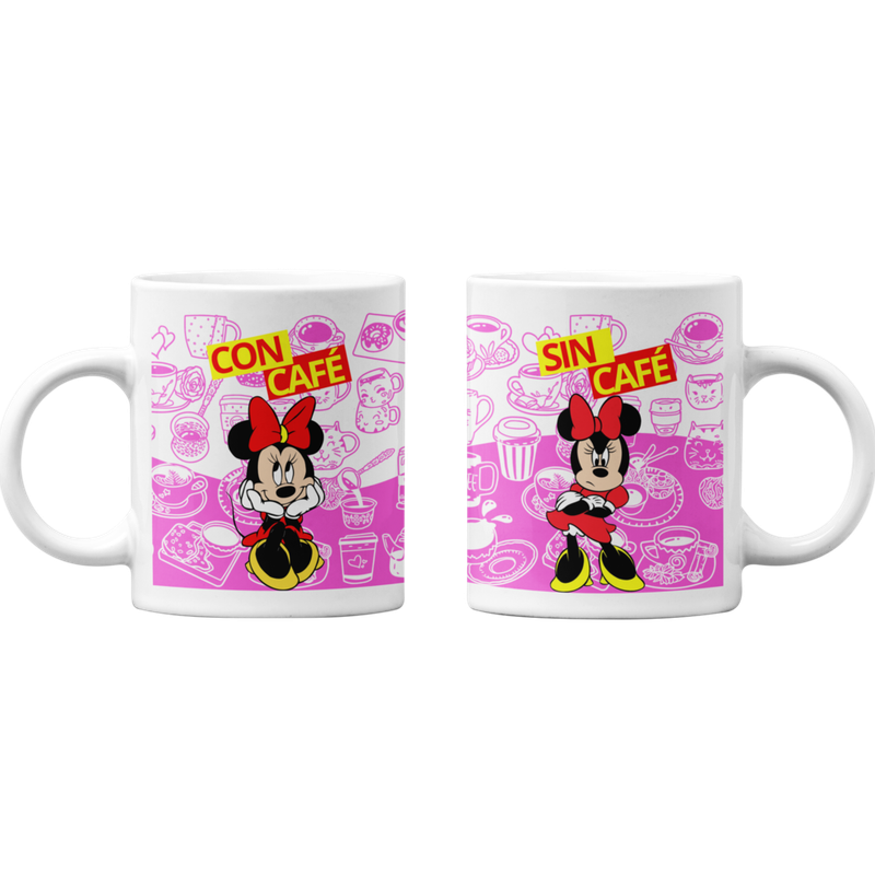 TAZONES TAZAS BLANCAS MINNIE MOUSE MOUSE CON Y SIN CAFE - 1