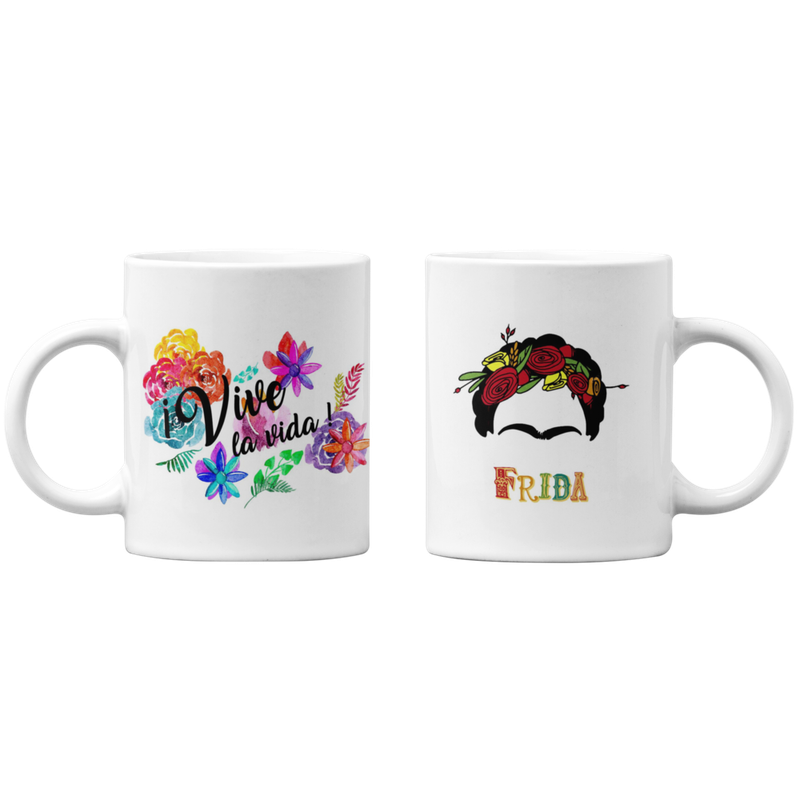TAZONES TAZAS BLANCAS FRIDA KHALO VIVE LA VIDA REGALO - 1