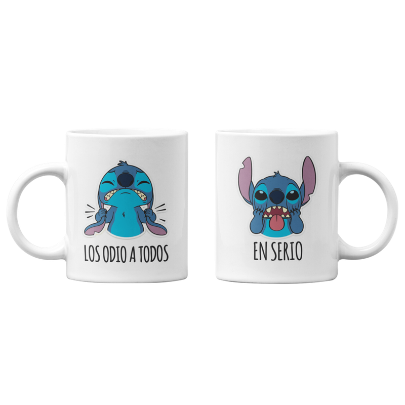 TAZONES TAZAS BLANCAS STITCH LOS ODIO A TODOS EN SERIO - 1