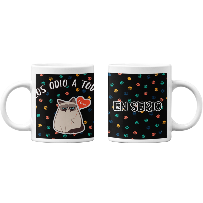 TAZONES TAZAS BLANCAS GATO LOS ODIO A TODOS EN SERIO - 1
