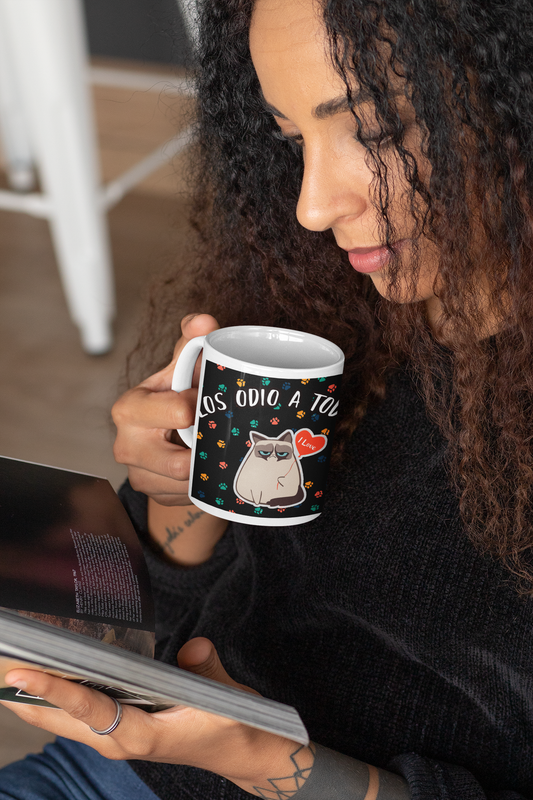 TAZONES TAZAS BLANCAS GATO LOS ODIO A TODOS EN SERIO - 2
