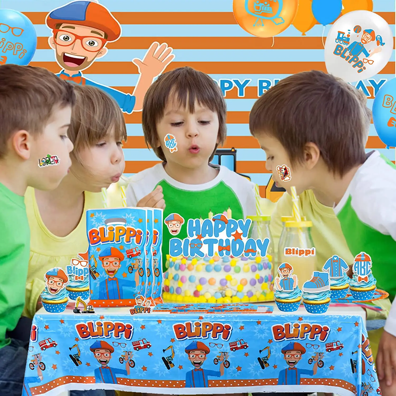PACK CUMPLEAÑOS BLIPPI GLOBOS TOPPERS CINTA, COTILLON Y MAS - 5