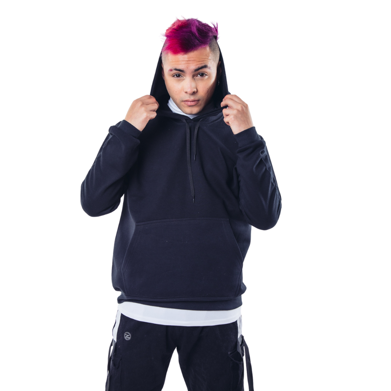 POLERON NEGRO CANGURO HOMBRE RELAXED FIT PARA ESTAMPAR - 1