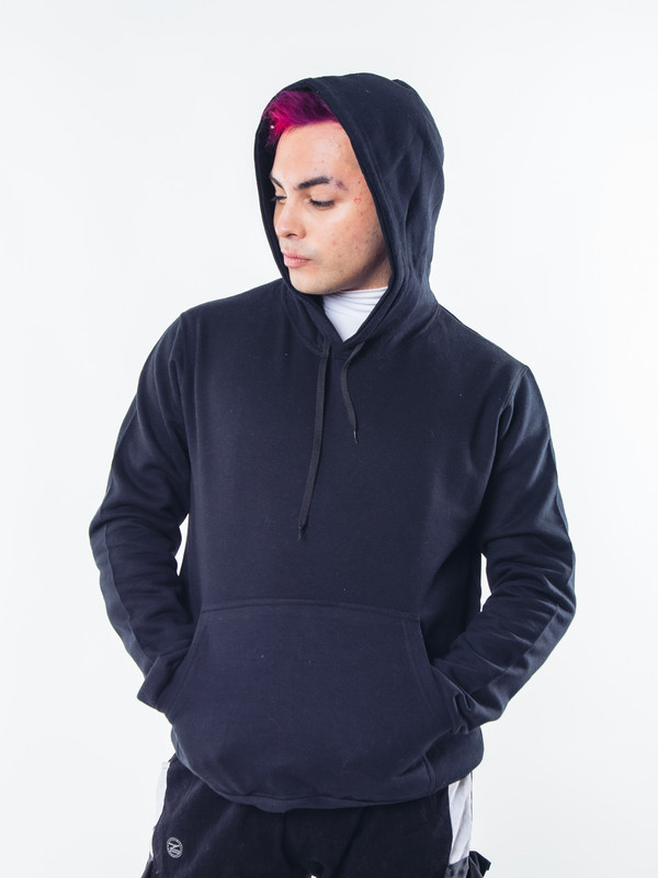 POLERON NEGRO CANGURO HOMBRE RELAXED FIT PARA ESTAMPAR - 4
