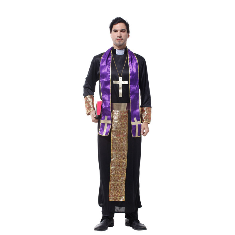 DISFRAZ COSPLAY CURA MONJE MORADO RELIGIOSO - M - 1