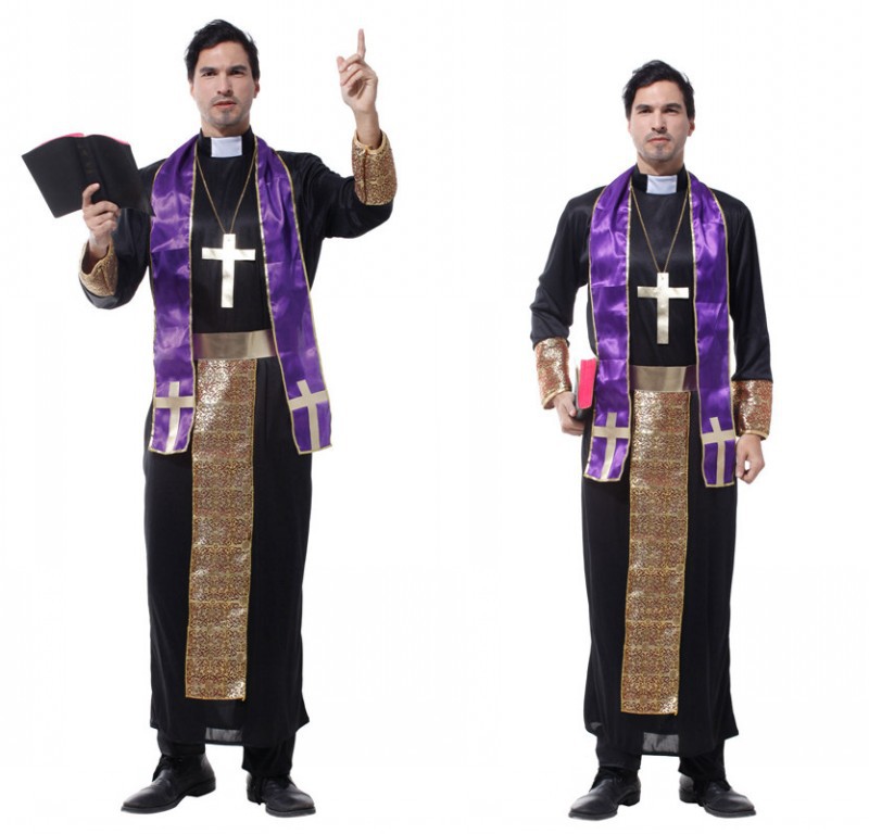DISFRAZ COSPLAY CURA MONJE MORADO RELIGIOSO - M - 3