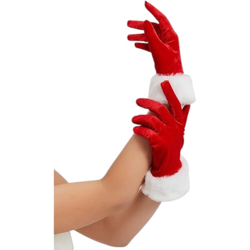 GUANTES ROJOS NAVIDEÑOS ESTILO TERCIPELO - 1