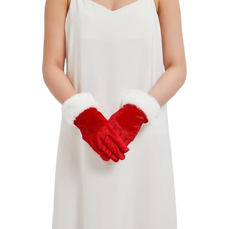 GUANTES ROJOS NAVIDEÑOS ESTILO TERCIPELO - 5