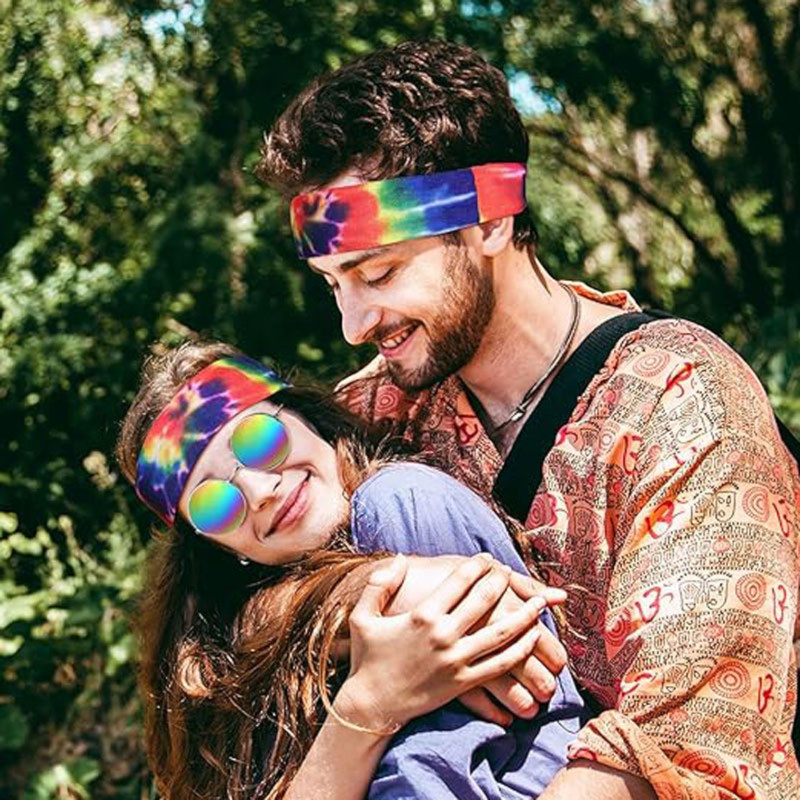 SET DE DISFRAZ HIPPIE LENTES BANDANA Y COLLAR - 3