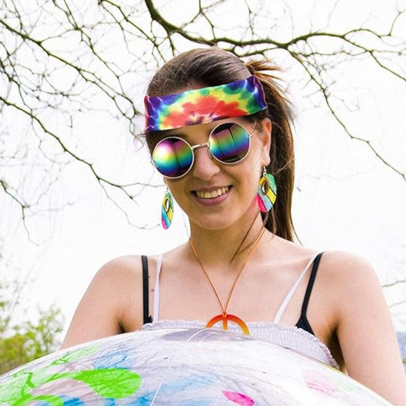 SET DE DISFRAZ HIPPIE LENTES BANDANA Y COLLAR - 4