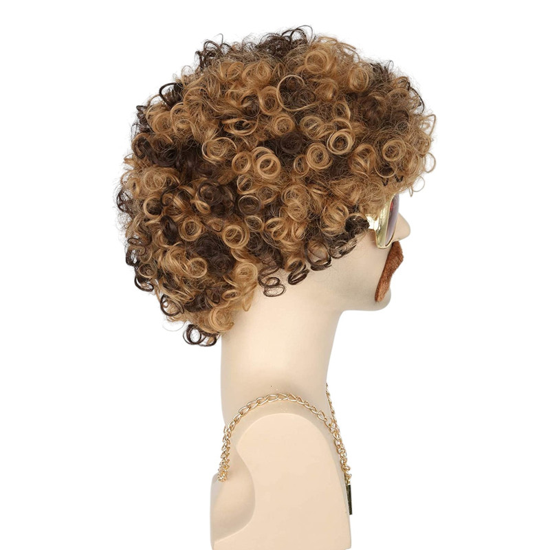 SET DISFRAZ AFRO RETRO HOMBRE AÑOS 80 ONDA DISCO PELO - 3