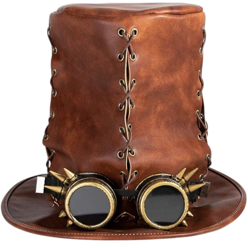 SOMBRERO COPA DISFRAZ STEAMPUNK CUERO PREMIUM - 1