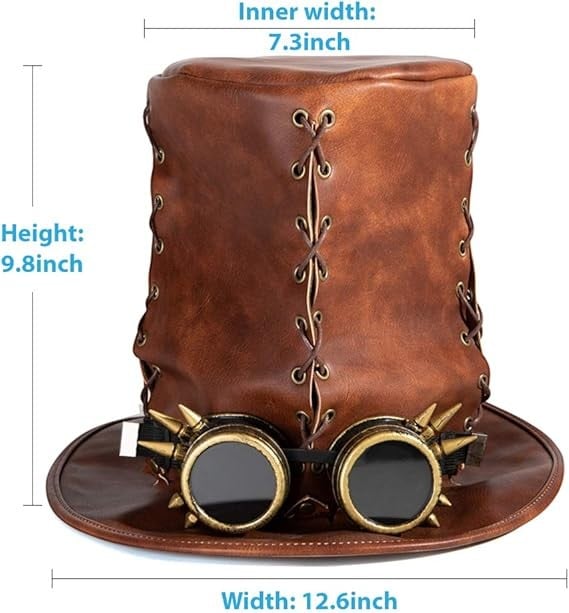 SOMBRERO COPA DISFRAZ STEAMPUNK CUERO PREMIUM - 2