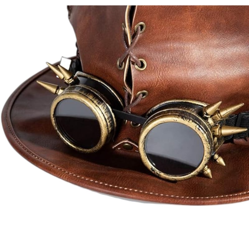 SOMBRERO COPA DISFRAZ STEAMPUNK CUERO PREMIUM - 4
