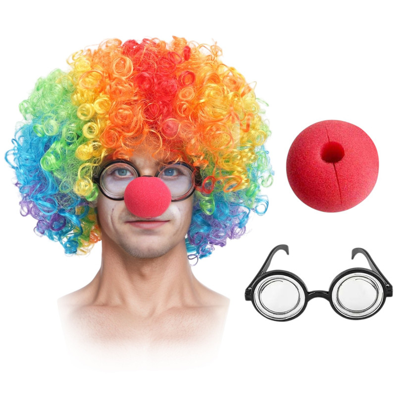SET DISFRAZ PAYASO PELUCA LENTES Y NARIZ - 1