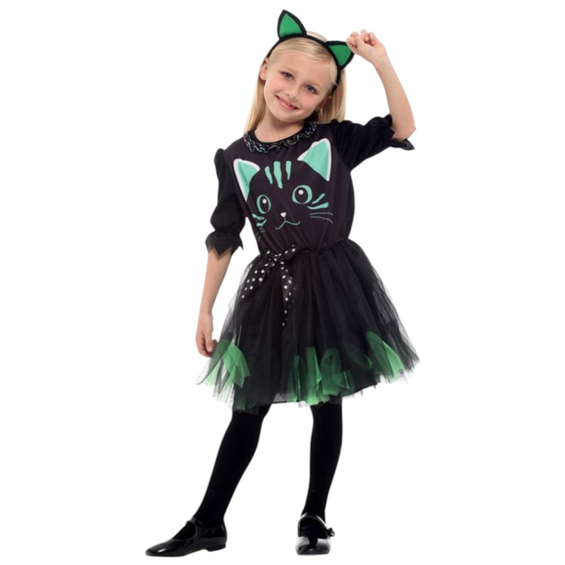 DISFRAZ INFANTIL GATO VERDE VESTIDO NIÑA - 1