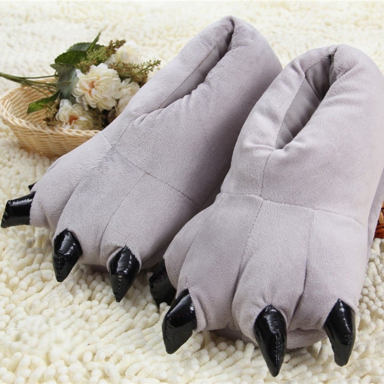 PANTUFLAS DE GARRA DE MONSTRUO SUAVES Y CÁLIDAS OSO - GRIS - 2
