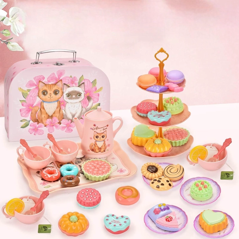 MALETA JUGUETE UNICORNIO CON SET TE  INFANTIL COCINA - ROSA - 3