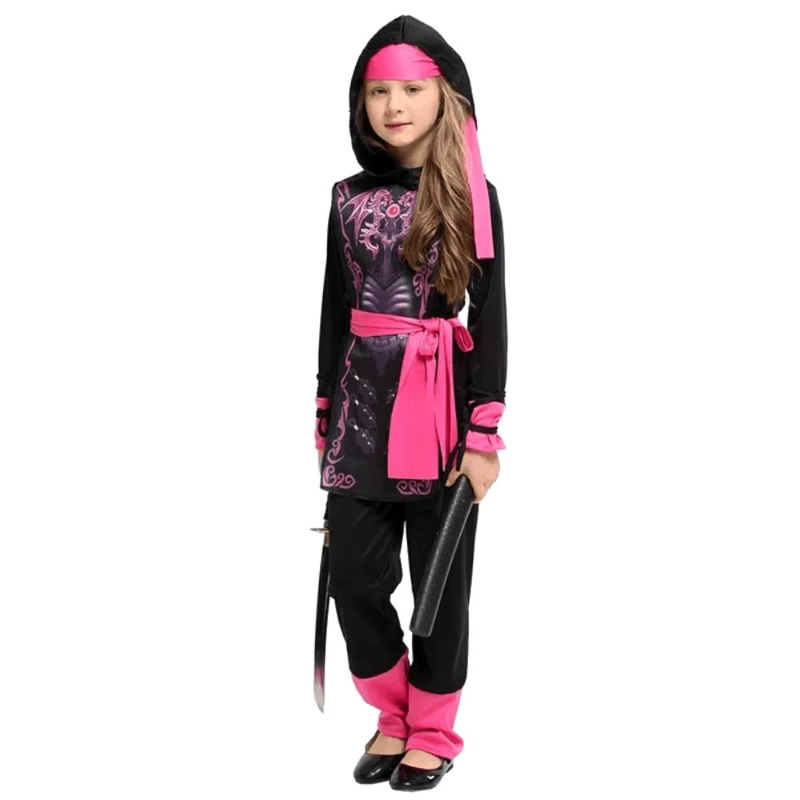 DISFRAZ INFANTIL NINJA DRAGON NIÑA CARNAVAL COTILLON - ROSADO - 12 - 1