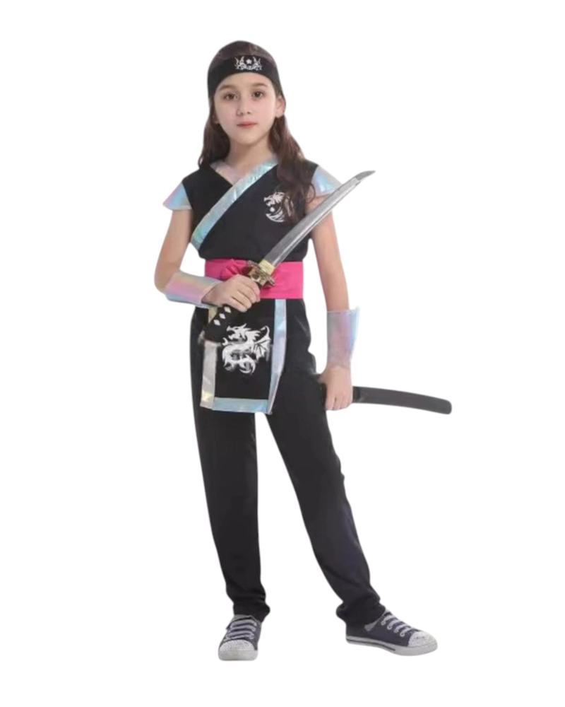 DISFRAZ INFANTIL NINJA DRAGON NIÑA CARNAVAL COTILLON - ROSADO - 12 - 2