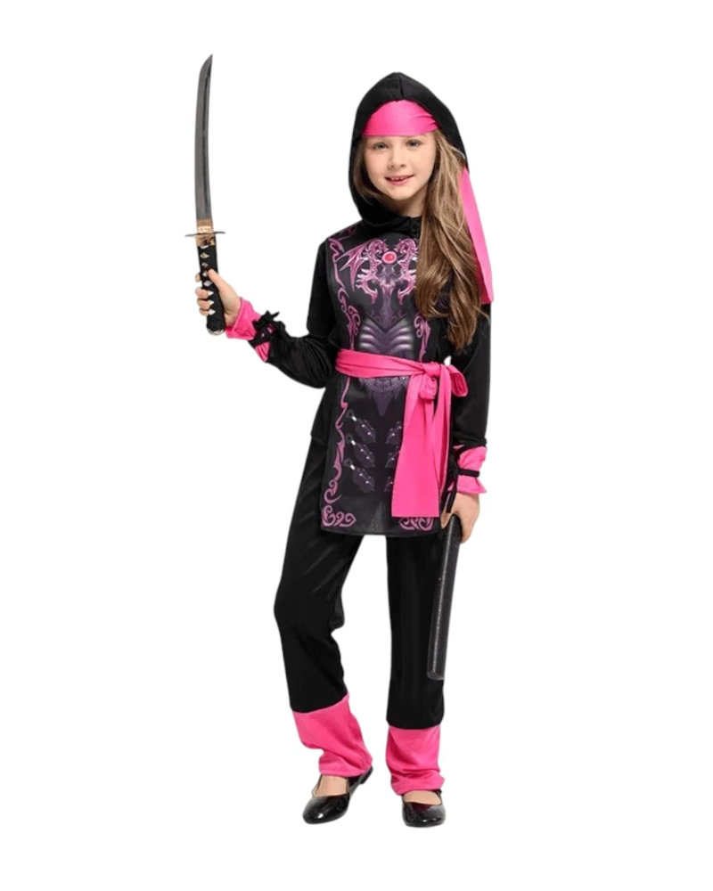 DISFRAZ INFANTIL NINJA DRAGON NIÑA CARNAVAL COTILLON - ROSADO - 12 - 2