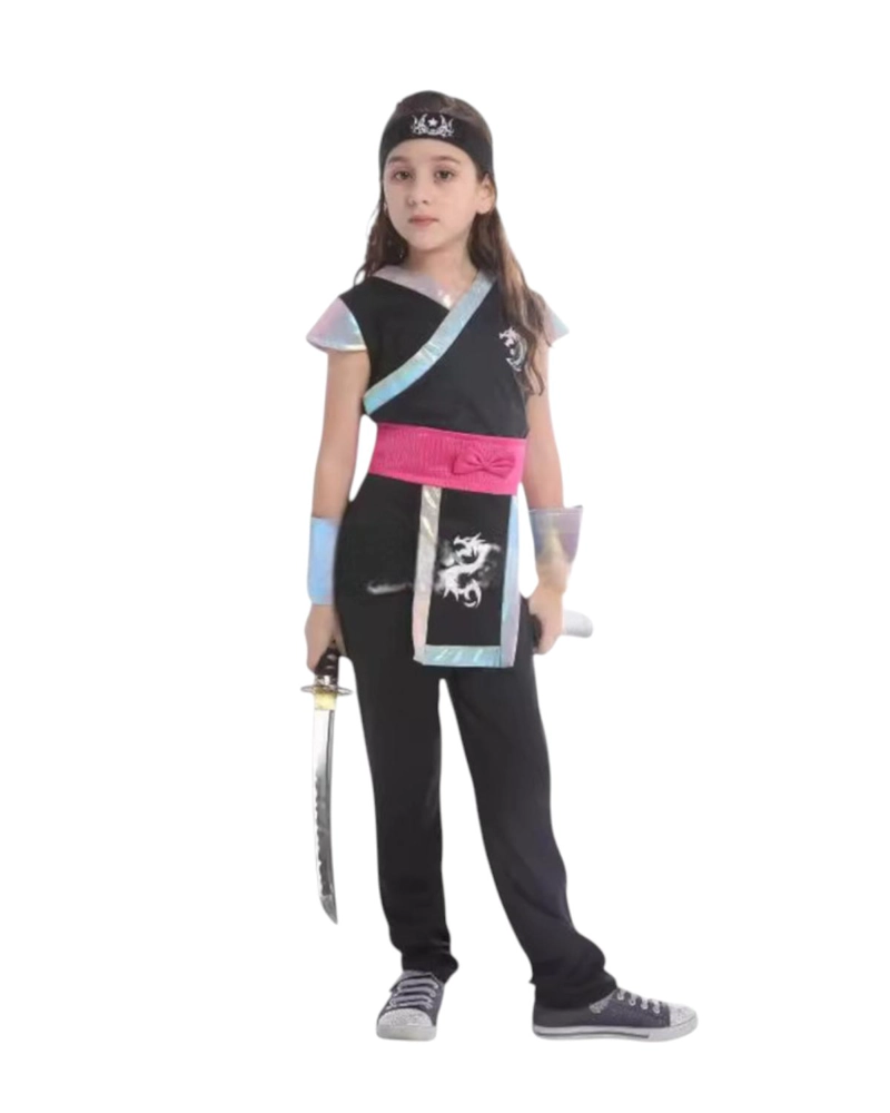 DISFRAZ INFANTIL NINJA DRAGON NIÑA CARNAVAL COTILLON - ROSADO - 12 - 3