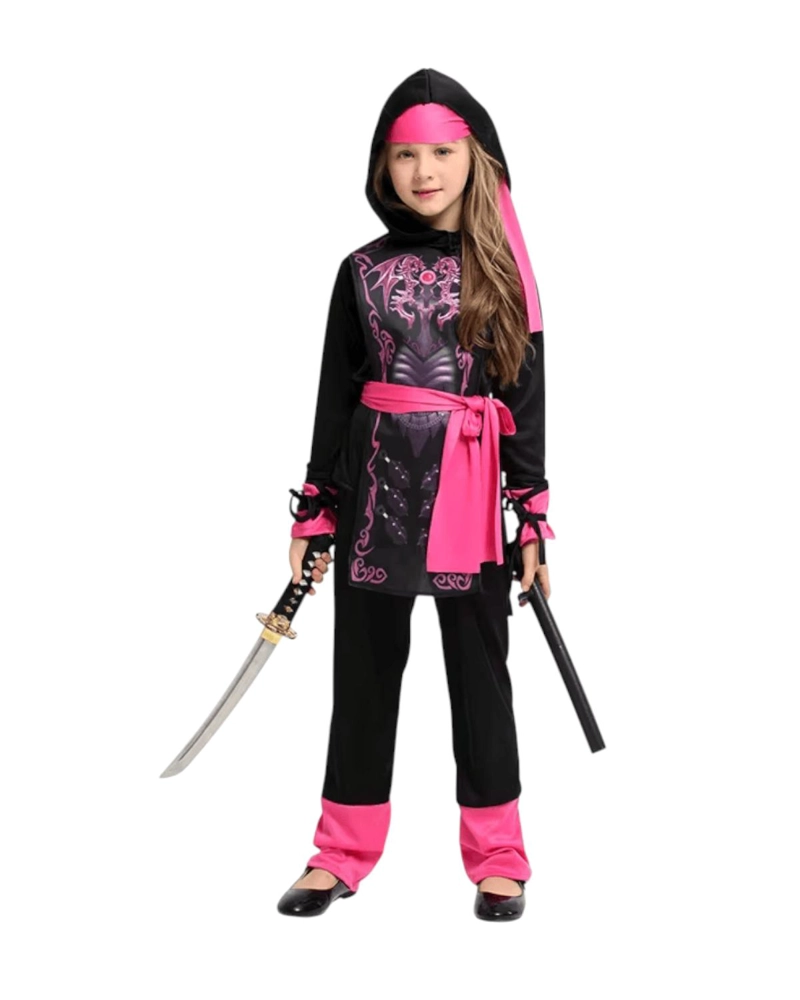 DISFRAZ INFANTIL NINJA DRAGON NIÑA CARNAVAL COTILLON - ROSADO - 12 - 4