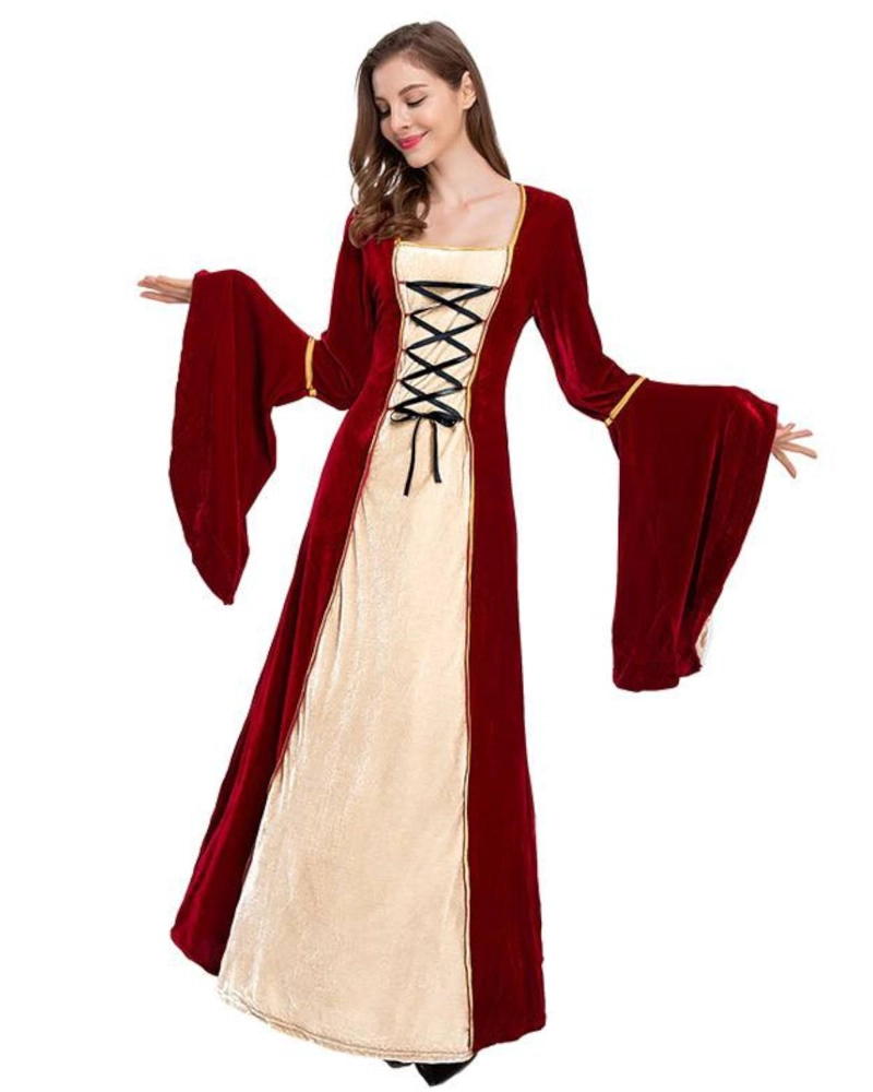DISFRAZ MEDIEVAL RENACENTISTA PARA MUJER  VESTIDO LARGO CON CORDONES GOTICO - BURDEO - XL - 2