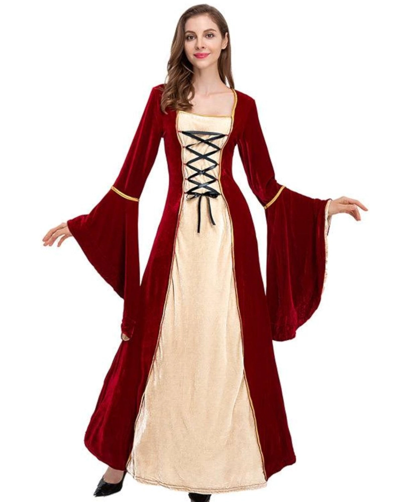 DISFRAZ MEDIEVAL RENACENTISTA PARA MUJER  VESTIDO LARGO CON CORDONES GOTICO - BURDEO - XL - 3