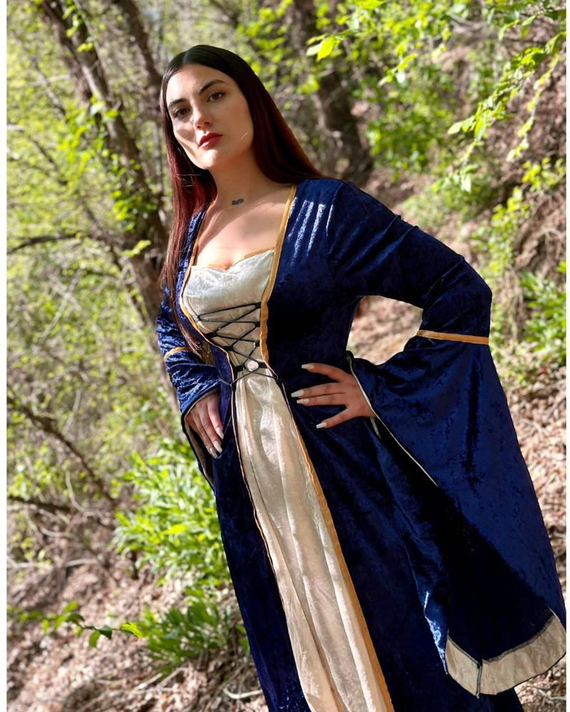 DISFRAZ MEDIEVAL RENACENTISTA PARA MUJER  VESTIDO LARGO CON CORDONES GOTICO - BURDEO - XL - 4