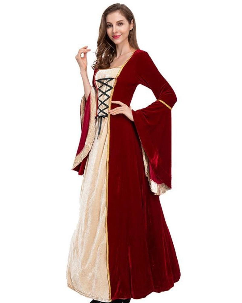 DISFRAZ MEDIEVAL RENACENTISTA PARA MUJER  VESTIDO LARGO CON CORDONES GOTICO - BURDEO - XL - 4